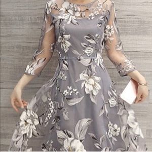Organza dress, light gray floral